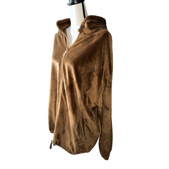 Jordan Craig Coat Y2K Velvet Jacket Brown Hooded Zip-Up Zip Pockets Size XL - Picture 5 of 8